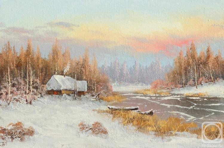 Lyamin Nikolay. Winter sketch, boats at the shore