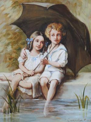 Children under an umbrella. Simonova Olga