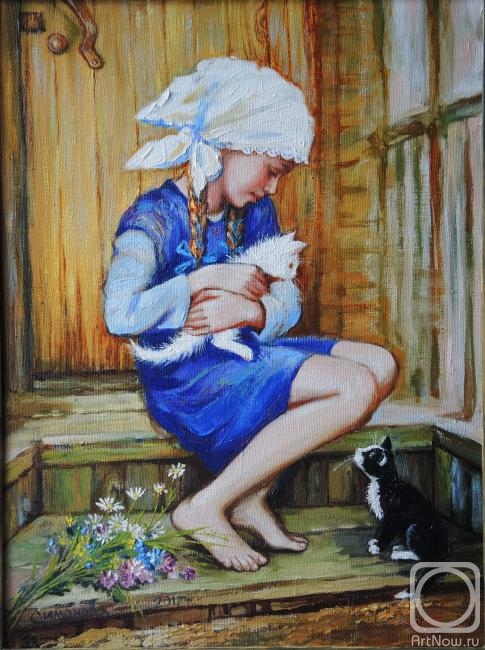 Simonova Olga. The girl with kittens