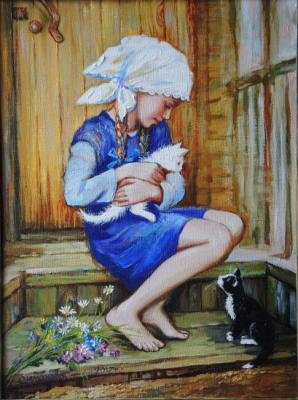 The girl with kittens