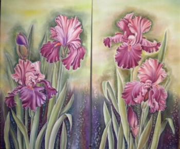 Batik panel "My irises" (diptych). Moskvina Tatiana