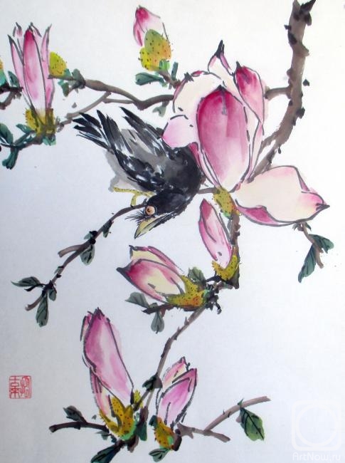 Mishukov Nikolay. Magnolias and starlings