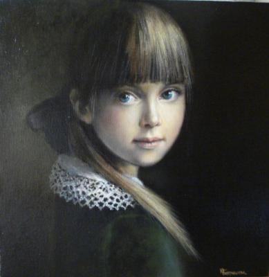 Girl in a green dress with a lace collar. Bobrisheva Julia