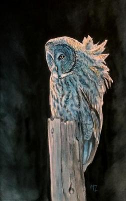 Emerald Owl 2 (Painting With An Owl). Zozoulia Maria