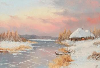 Winter river, boat (etude). Lyamin Nikolay
