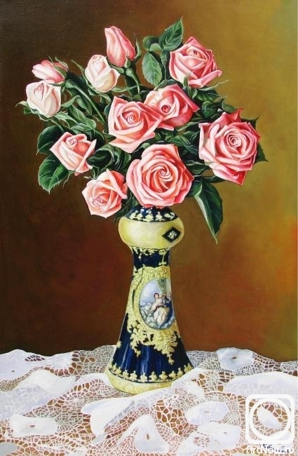 Kabatova Nadya. Roses in a blue vase