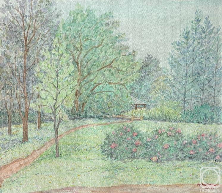 Chistova Olga. Peonies in the Japanese garden