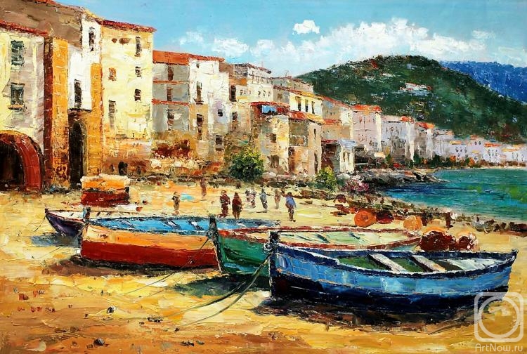 Vevers Christina. Mediterranean city. Boats on the beach