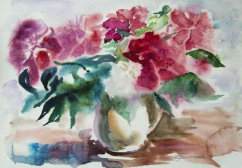 Peonies in a white jug