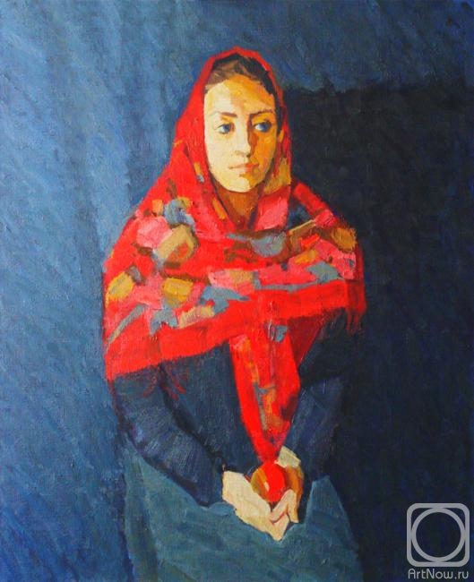 Shebarshina Svetlana. Portrait of a woman in a red scarf