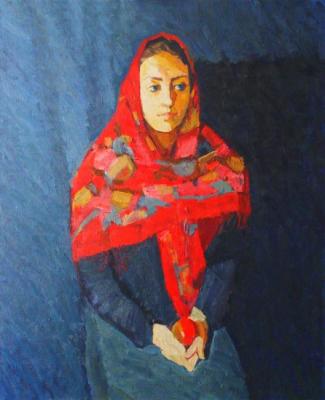 Portrait of a woman in a red scarf
