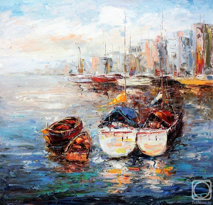 Vevers Christina. Fishing boats on the background of the city