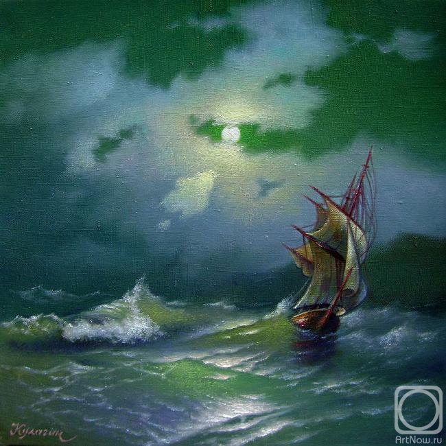 Kulagin Oleg. The ship in the moonlit night