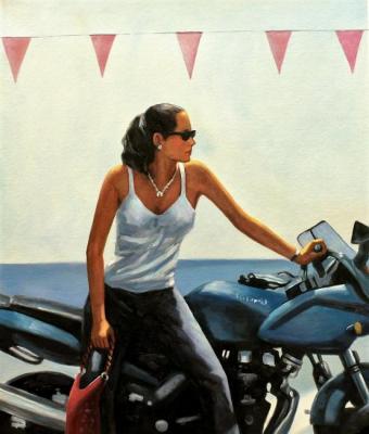    . La fille la moto.  