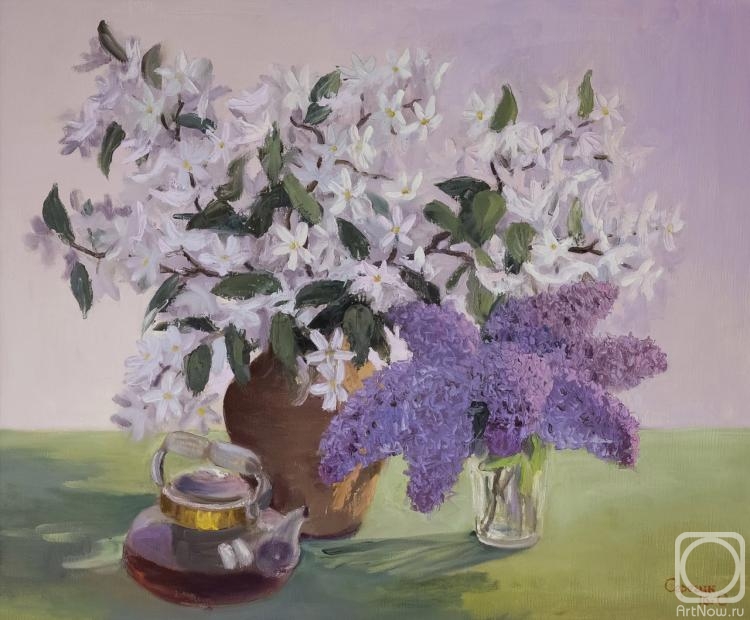 Seregin Sergey. A Standstill With Lilacs And A Teapot