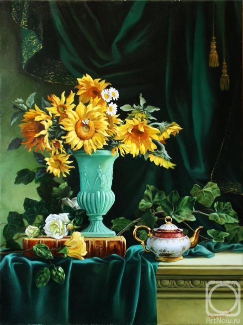 Cherkasov Vladimir. Sunflowers in a jade vase