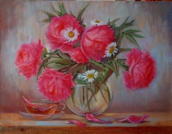 peonies and tea Cup