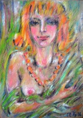 Redhead with amber beads