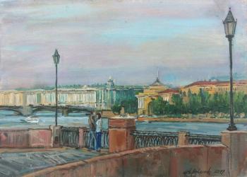 View At The Neva River From University Embankment (Peter In Winter Painting). Belevich Andrei