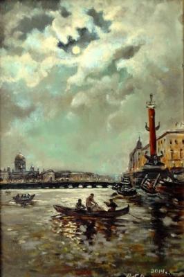 View of the Neva and the Admiralty Embankment on a moonlit night (a free copy of A. K. Beggrov). Nebylova Olga