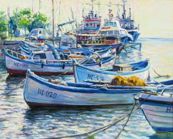Fishing boats Nessebar in the pre-sunset light