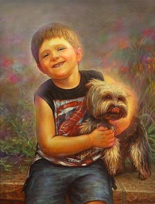 boy and dog. Maykov Igor