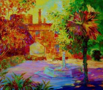 The inner courtyard of the Vorontsov Palace. Golden sunset. Mirgorod Igor