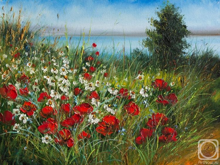 Generalov Eugene. Summer meadow. Poppies and chamomiles