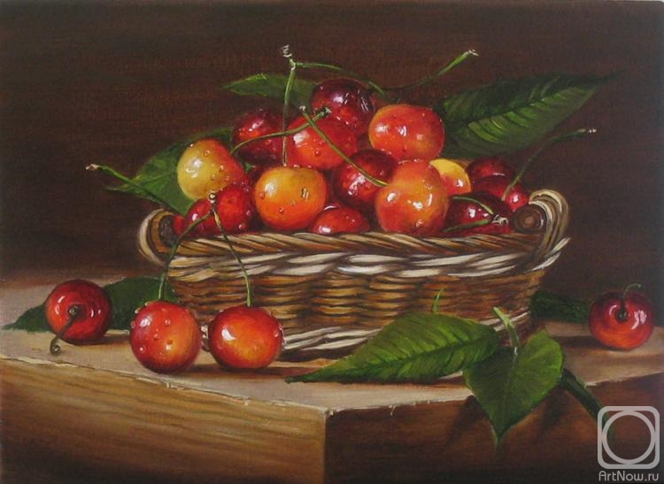 Shaykina Natalia. Still life of cherries in a basket