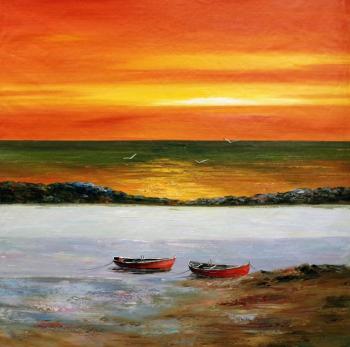Boats at sunset. Vevers Christina