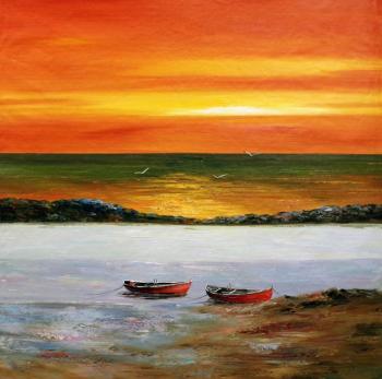 Картина «Лодки на фоне заката»
