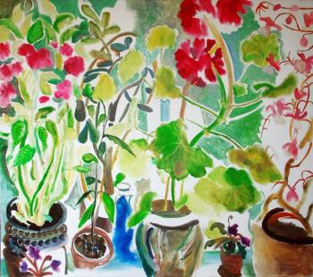 Morning still life with geraniums. Petrovskaya-Petovraji Olga