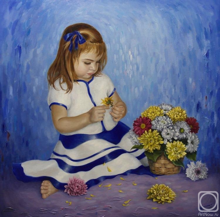 Pogylaj Ksenija. Girl with chrysanthemums
