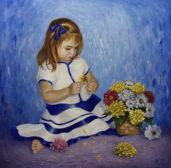Girl with chrysanthemums (Canva). Pogylaj Ksenija