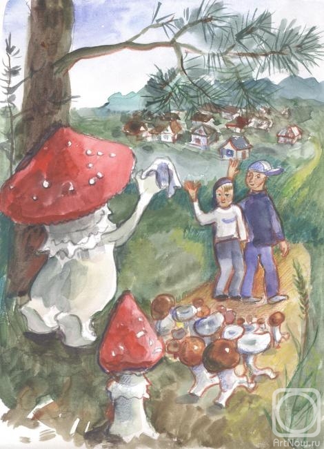 Kruppa Natalia. Mushroom pickers (illustration to the collection of children's poems by I. Golisheva)