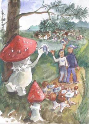 Mushroom pickers (illustration to the collection of children's poems by I. Golisheva). Kruppa Natalia