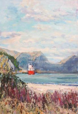 Red ship at Sandnes fjord. Belevich Andrei