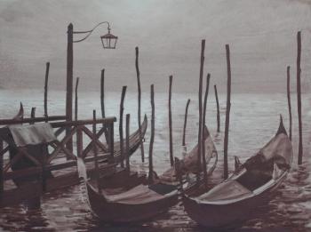 Venice. Gondolas at sunset