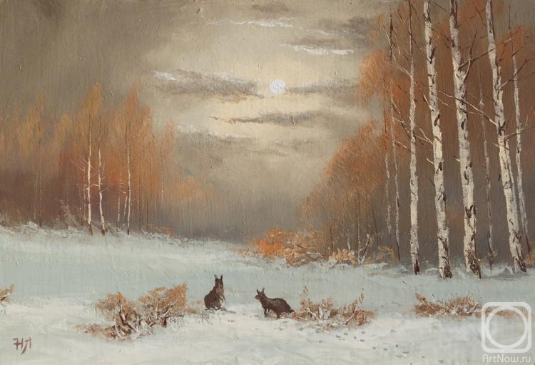 Lyamin Nikolay. Hares. Winter Night