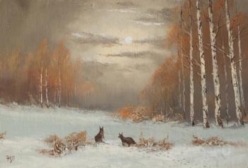 Hares. Winter Night. Lyamin Nikolay