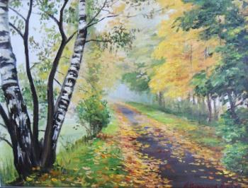 Autumn, a path in a birch forest. Chernyshev Andrei
