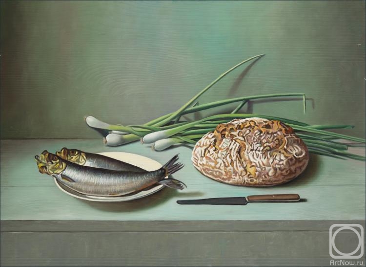 Elokhin Pavel. Still life with bread and herring
