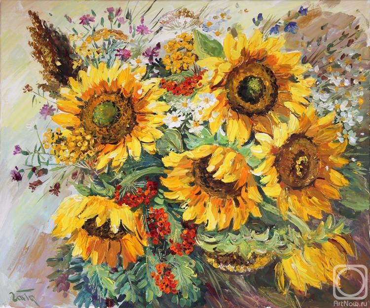 Gaifullina Elena. Sunflowers with Rowan