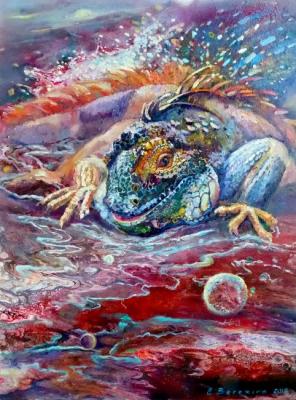 Magic night of a big iguana (Fantasy Animal). Berezina Elena