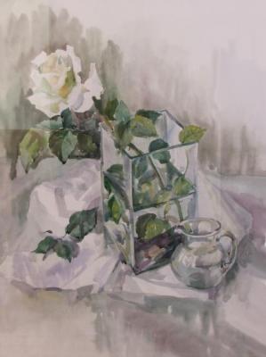 White rose and glass. Odnolko Natalia