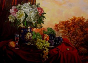 Fruit on red (Buy A Still-Life With Flowers). Pelesh Alexandr