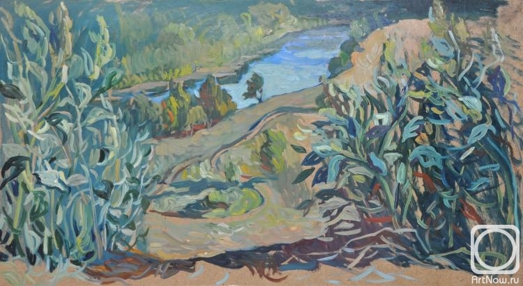 Frolova Alina. View of the river through the grass