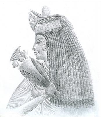 Long Wig on Noble Egyptian Woman. Yudaev-Racei Yuri