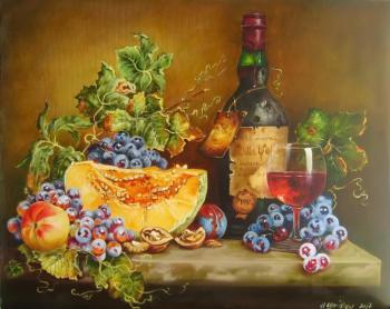 Wine & Fruit (Hand Painted On Canvas). Shaykina Natalia