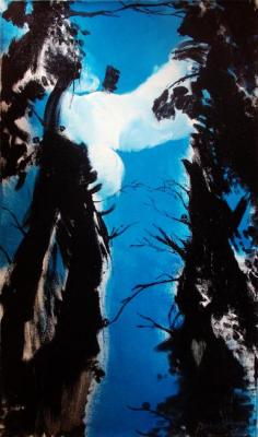 Cypress trees in the blue sky. Petrovskaya-Petovraji Olga